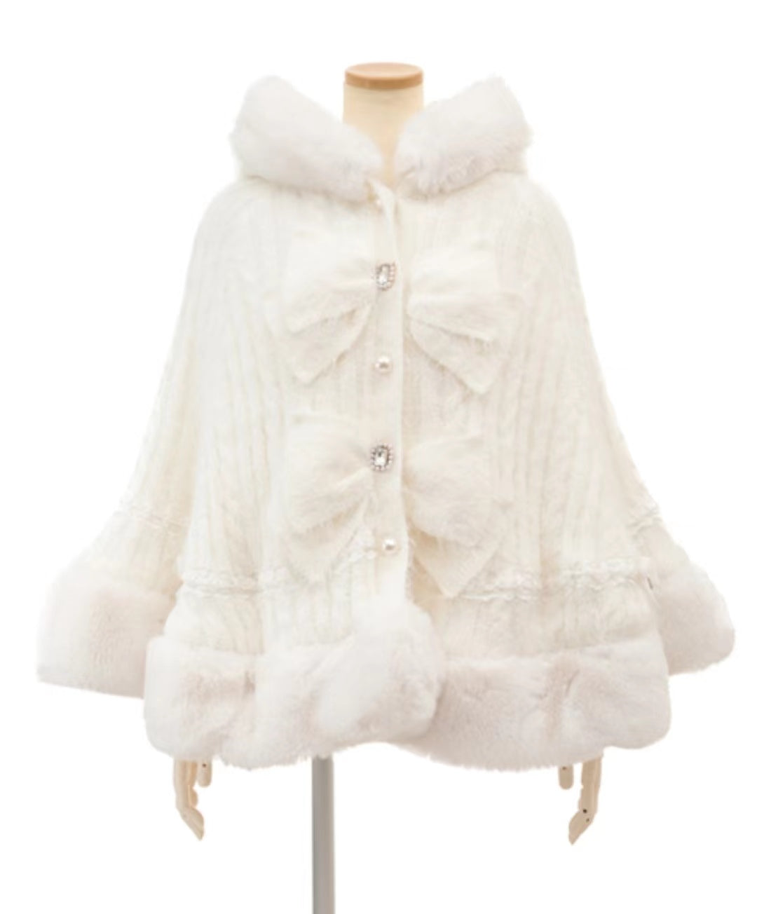 Japanese Liz Sweet Princess Faux Rabbit Fur Cape Coat Women Autumn Winter Fur Jacket Loose Clock Rhinestone Bow Hooded Coat
