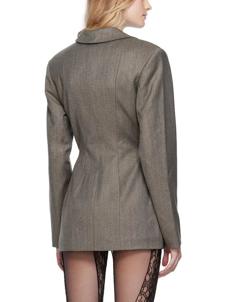 TWOTWINSTYLE Patchwork Lace Up Hollow Out Blazer For Women Notched Collar Long Sleeve Tunic Designer Blazers Female Fashion New