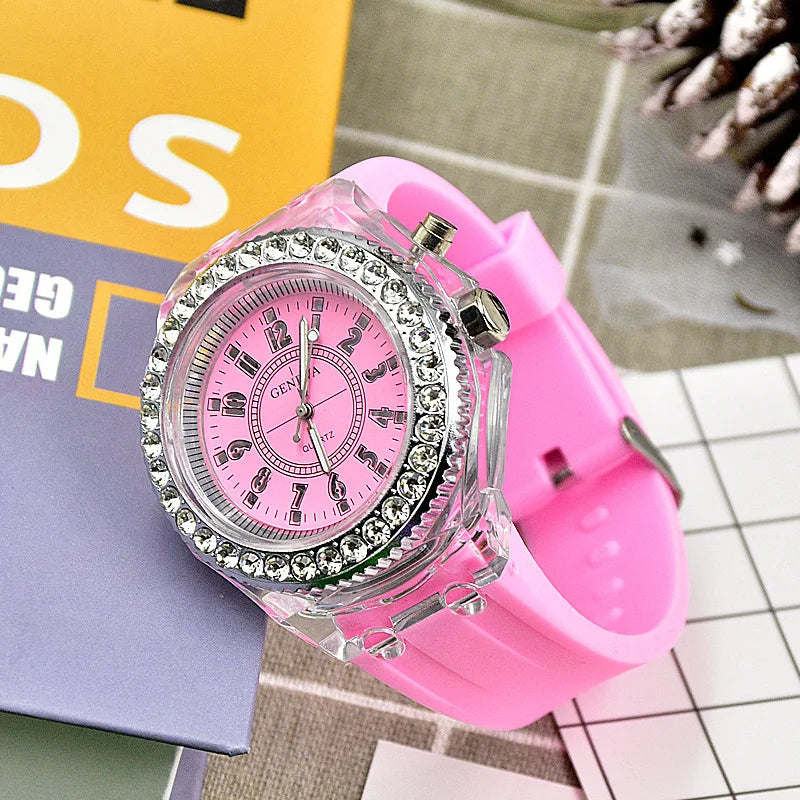 Luminous Quartz Watch for Women Personality Rhinestone Led Fashion Geneva Male and Female Students Couple Jelly Wrist Watches