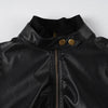 Street style waist cinched short stand up collar PU leather spicy girl zipper cardigan casual jacket