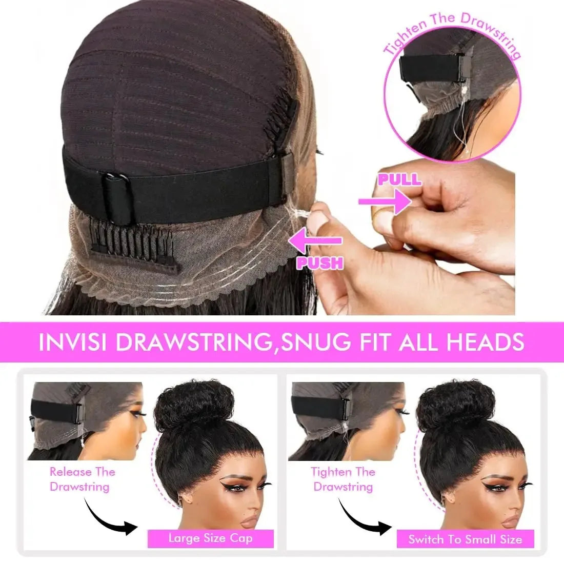 Invisible Strap HD 360 Lace Front Wigs Human Hair Kinky Straight 250 Density Precut 360 Full Lace Wig Drawstring Glueless Wig