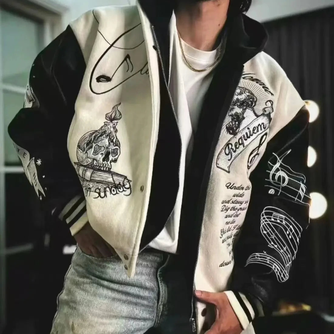 Embroidery Varsity Jacket Men PU Leather Sleeves Oversized Bomber Jackets Women Baseball Coats Streetwear Men Clothing
