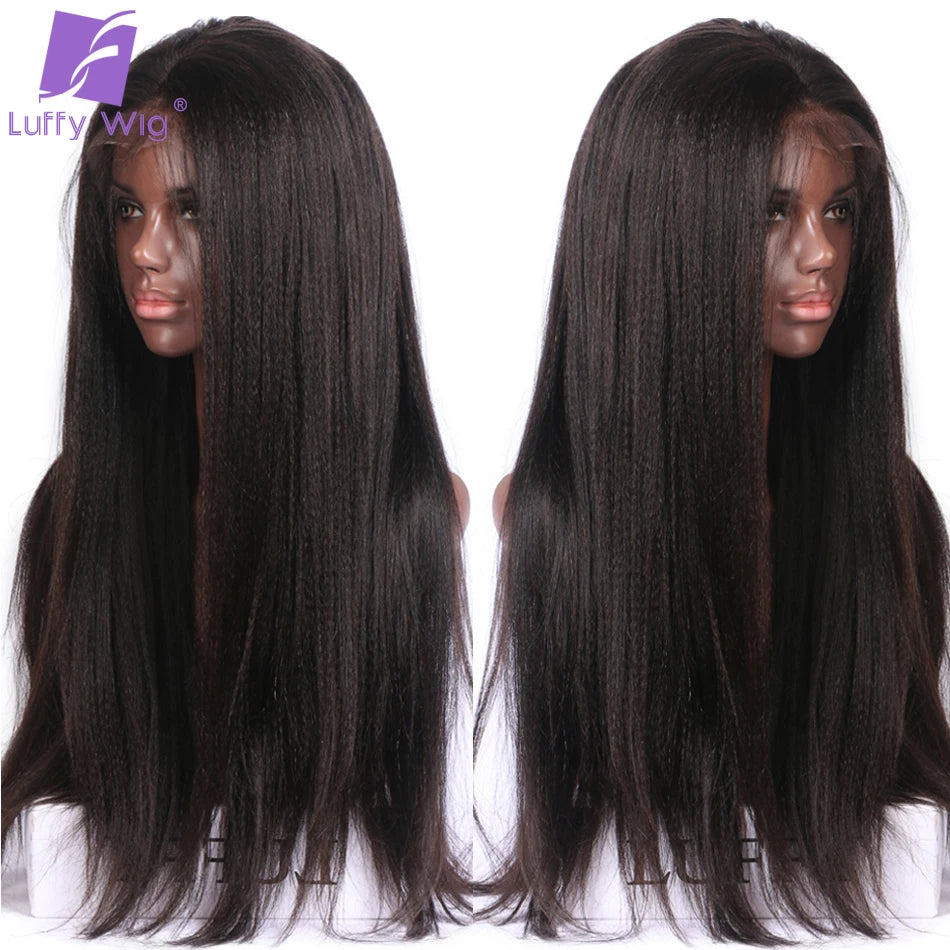 13x6 Yaki Straight Lace Front Wig Human Hair Fake Scalp Lace Wig Pre Plucked Remy Brazilian Lace Frontal Wig Glueless LUFFY