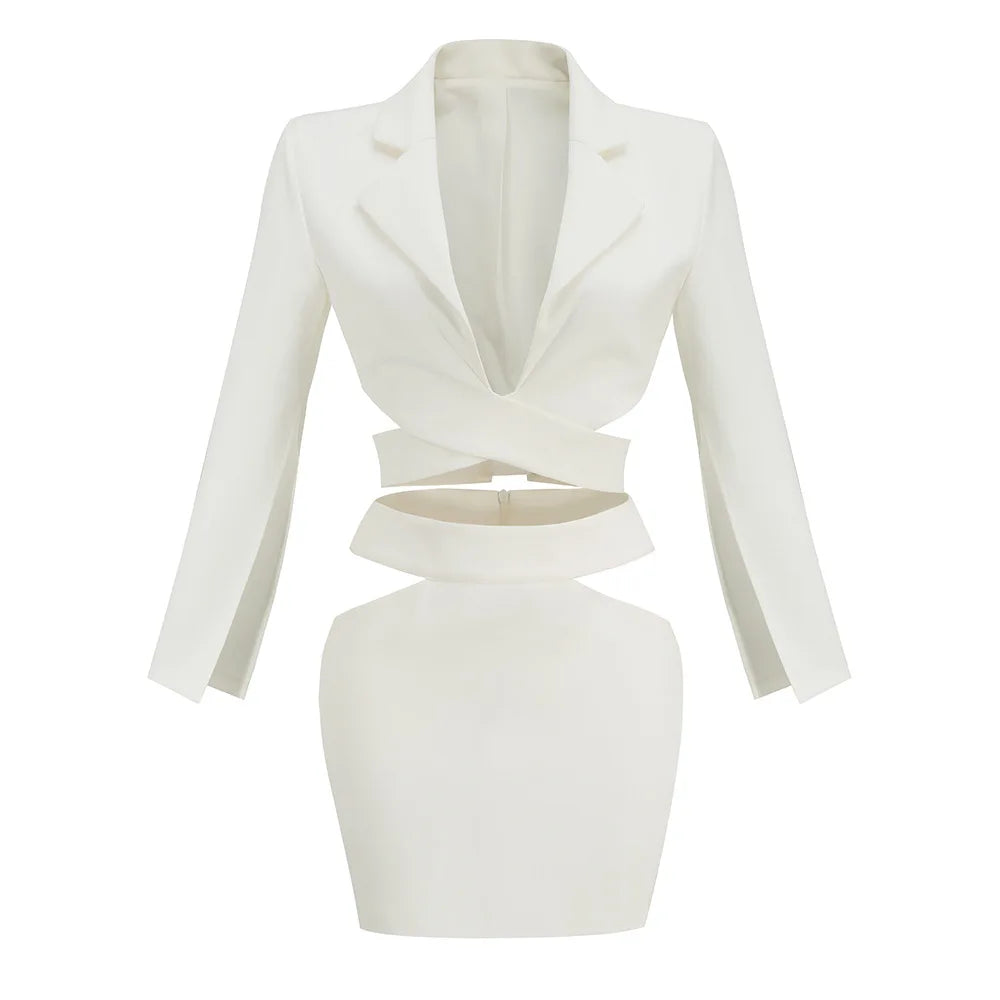 sets for women 2 pieces Sexy Lapel Long Sleeve Jackets + High Waist Hollow Out Skirts Set 2024 Woman Clothes Women's Suits
