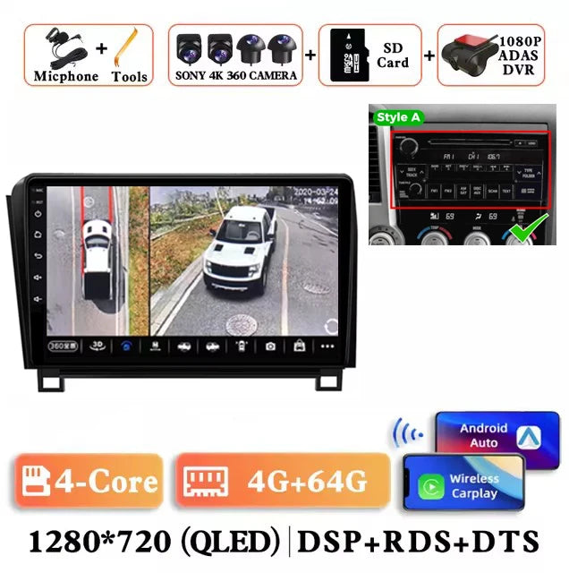 Android 14 For Toyota Tundra XK50 2007 - 2013 Sequoia XK60 2008 - 2017 Car Radio Multimedia Video Player Navigation Screen Auto