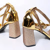 Shiny Gold Rhinestones Chunky Heels Sandals Women Sexy Cross Ankle Strap Silver High Heels Summer Party Dress Shoes Ladies Pumps