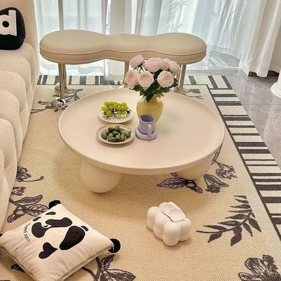 Nordic Combination Bedroom Coffee Table Simple Light Luxury Household Cream New Round Living Room Modern Small Apartment