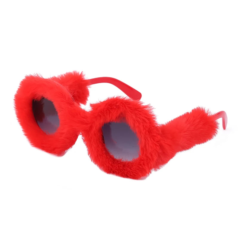 Cat Eye Sunglasses Women Punk Soft Fur Velvet Ladies Sun Glasses 2024 Luxury Brand Trendy Shades Eyewear Oculos De Sol Feminino