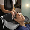 Portable Shampoo Basin with 2 Water Buckets 30cm Deep Salon Hair Washing Sink Adjustable Height Angle Mobile Shampoo Bowl Unit