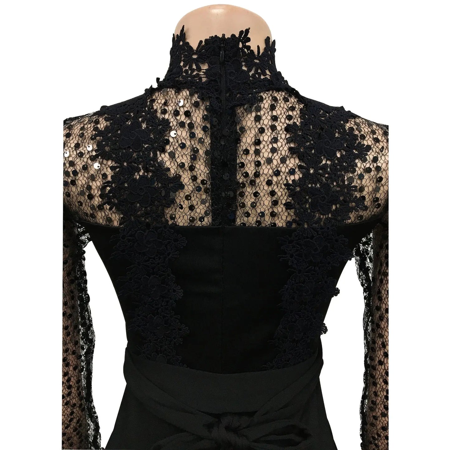 Fashion Women's Clothing Hollow Long-sleeved Loose Wide Leg Jumpsuits Overall Pants Solid Color Sexy Lace