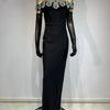 Summer Bandage Dress 2024 Women Celebrity Sexy Diamonds Crystal Black Maxi Long Bodycon Elegant Evening Club Party Dress