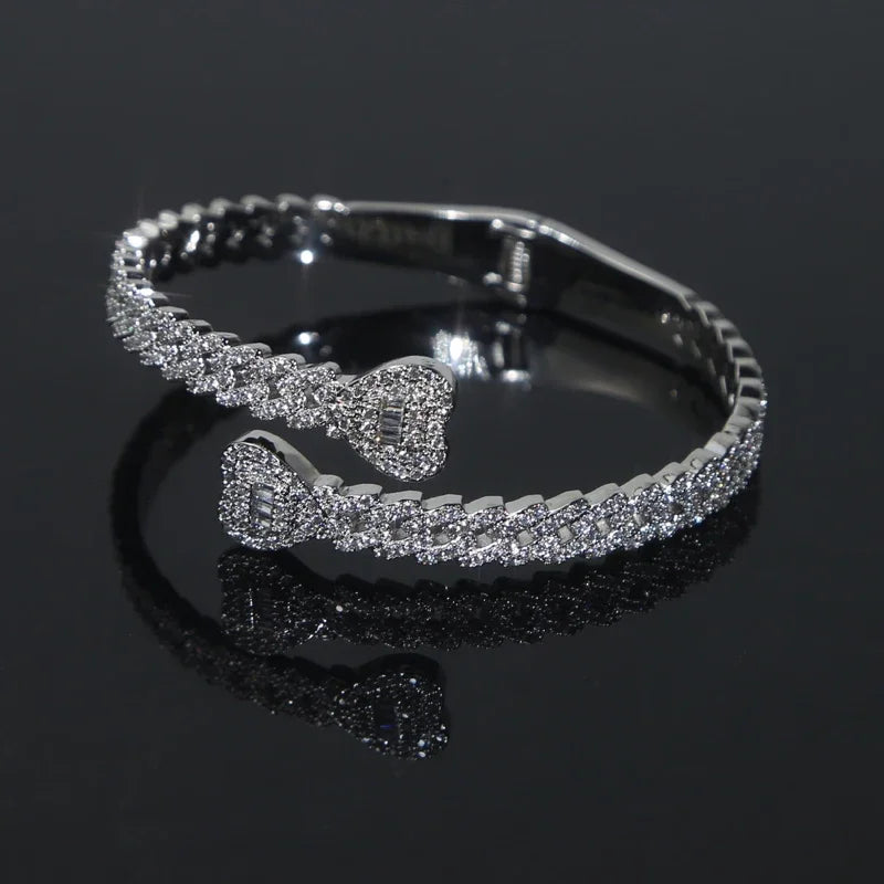 Iced Out Cuff Bangle Paved Setting Bling Cz Cubic Zirconia Wrist Cuban Chain Link Bracelets Fashion Hip Hop Jewelry for Women