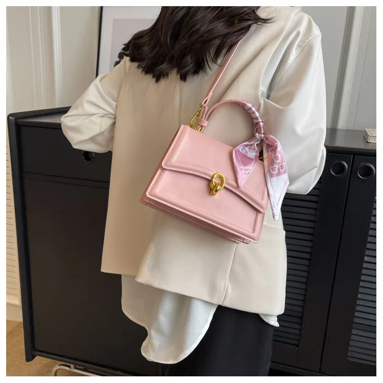 Bow Decor Lightweight Flap Bag, Business Casual Mini Women's Shoulder Bag Skinny Scarf Decor Square Bag For Teen Girls Women