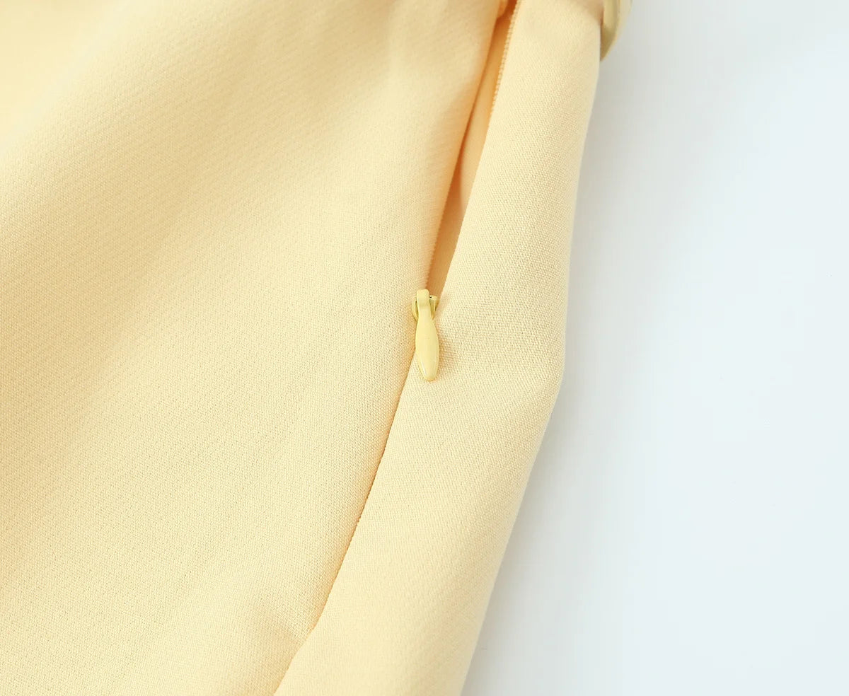 TRAFZA Women Fashion Suit Yellow V-Neck Sleeveless Belt Sngle Breasted Tops+High Waist Pocket Belt Long Skirts Female Summer Set