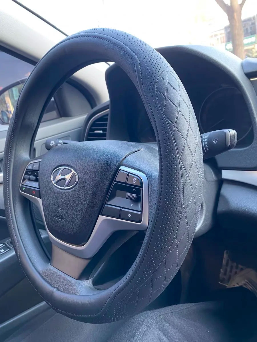 Napa Leather Perforated Patchwork Car Steering Wheel Cover, Non-slip, Breathable, Universal 15 Inch (Approx. 38.1cm)