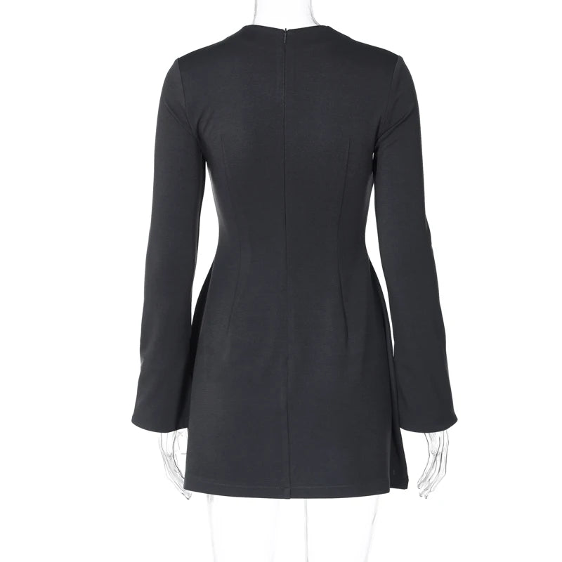 Dulzura Long Sleeves Zipper Bodycon Mini Dress With Pocket Solid Elegant Outfit Office Streetwear Women’S Autumn Winter Clothes