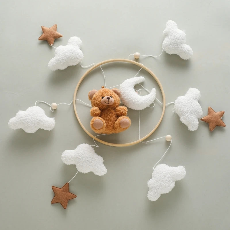 Baby Crib Mobile Rattle Toy 0-12Months Infant Soft Felt Teddy Velvet Pink Bear Bed Bell Hanging Toy Holder Bracket Crib Girl Toy