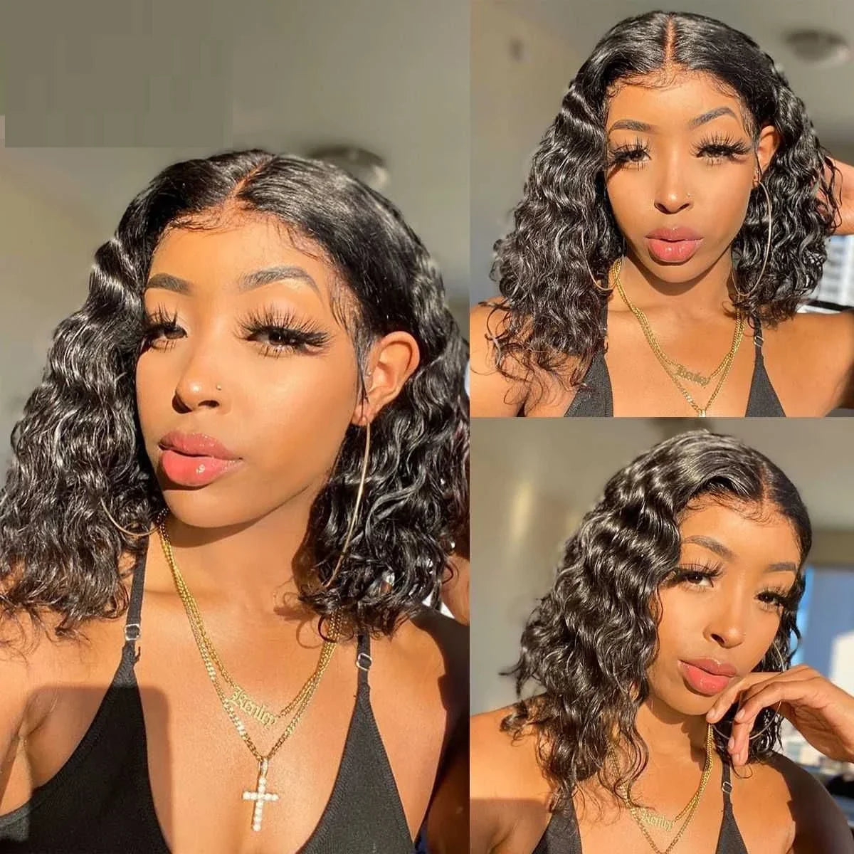 Curly Wig Pre Plucked Brazilian Human Hair Wigs 13x4 Lace Front Wig Short Bob Deep Wave Kinky Curly Lace Front Human Hair Wigs