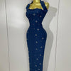 2025 Luxury Shining Diamonds Pearls Sleeveless Bodycon Bandage Long Dress Women Celebrate Evening Party Elegant Birthday Gowns
