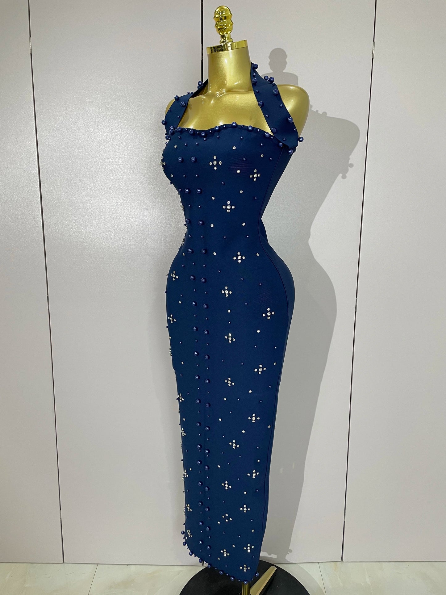 2025 Luxury Shining Diamonds Pearls Sleeveless Bodycon Bandage Long Dress Women Celebrate Evening Party Elegant Birthday Gowns