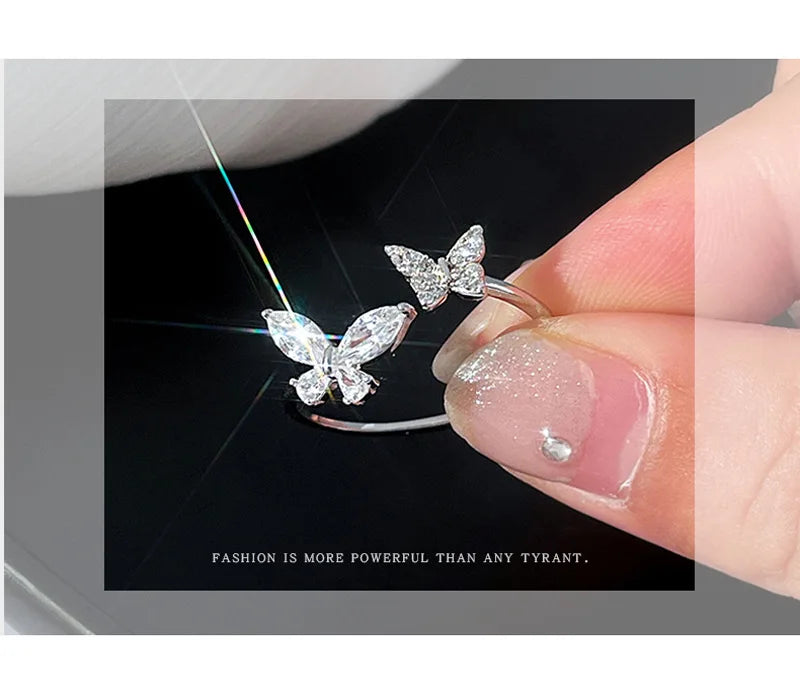 925 Sterling Silver Butterfly Zircon Open Rings For Women Wedding Luxury Fine Jewelry Accessories Wholesale 2023