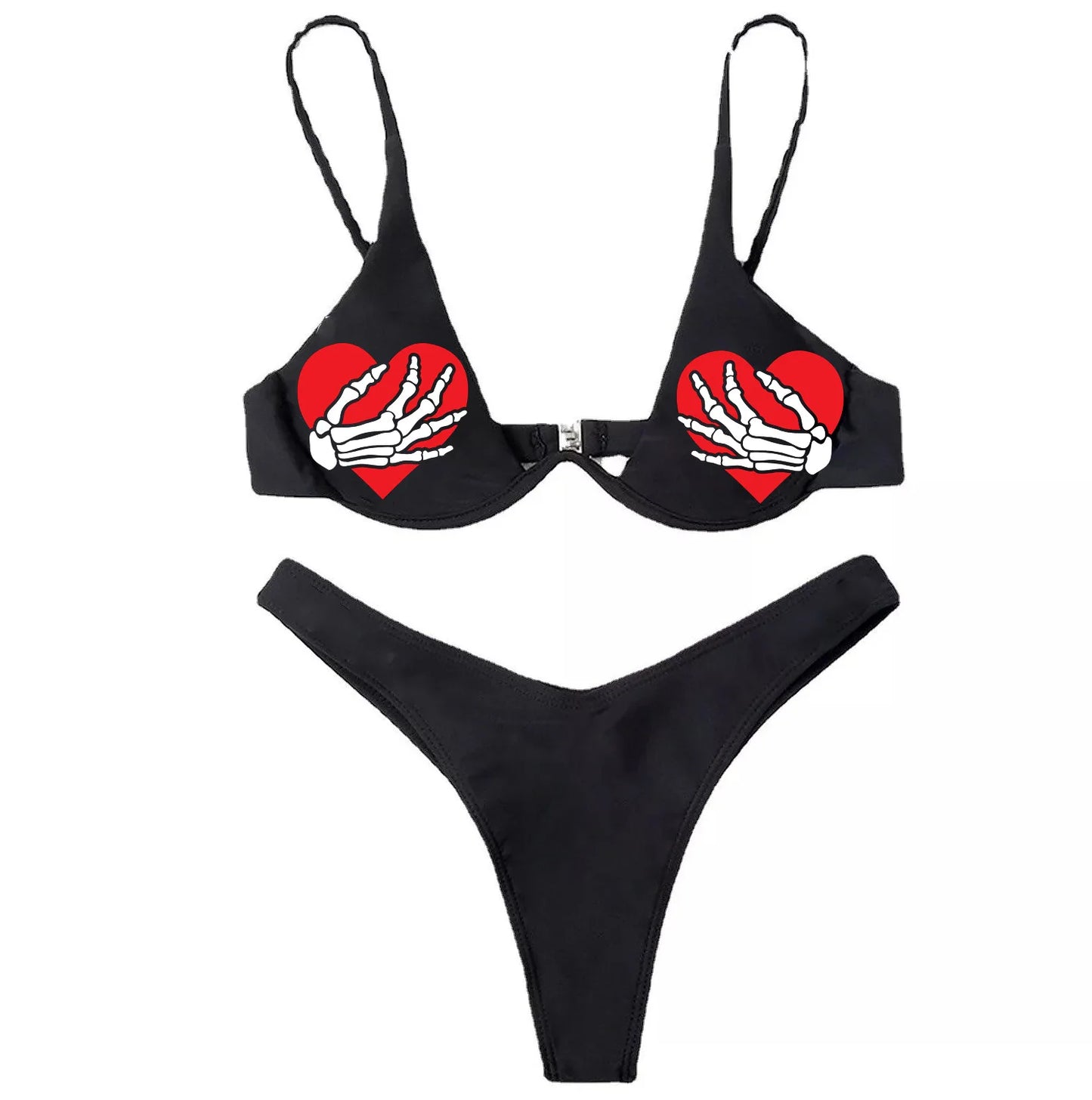 Punk Gothic Letters Print Bikinis Set Sexy Bikini 2023 Women Skull Pattern V-neck Swimwear Fashion Swimsuit Bathing Suit