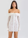 Mozision Floral Lace Off-shoulder Maxi Dress For Women White Strapless Backless Long Sleeve Bodycon Club Party Sexy Long Dress