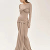Tossy Female Pleated Sexy Maxi Dress Patchwork Twist Slim Long Sleeve Solid Y2k Autumn Streetwear Dress Women's Bodycon Dress