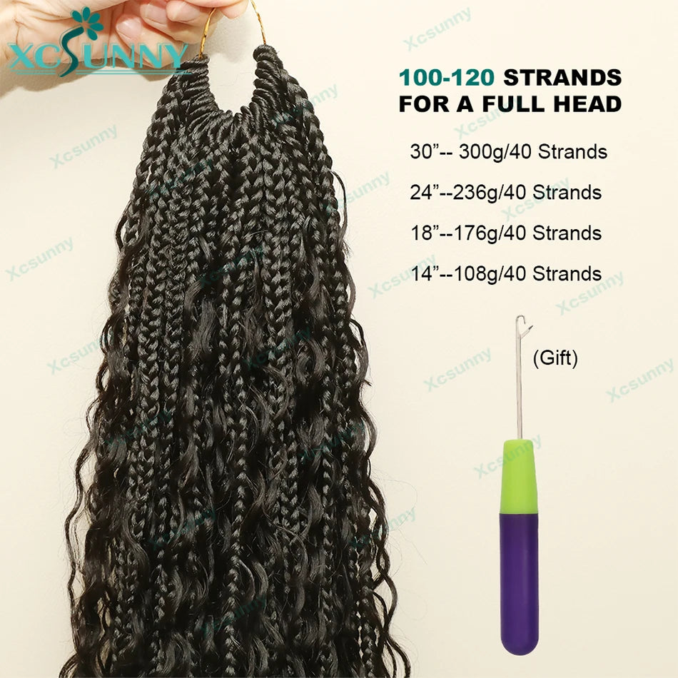 Crochet Braids Human Hair Pre Loop Boho Box Braid Crochet Human Hair Bundles Pre-looped With Curly Ends 100 Strands Color 30 27
