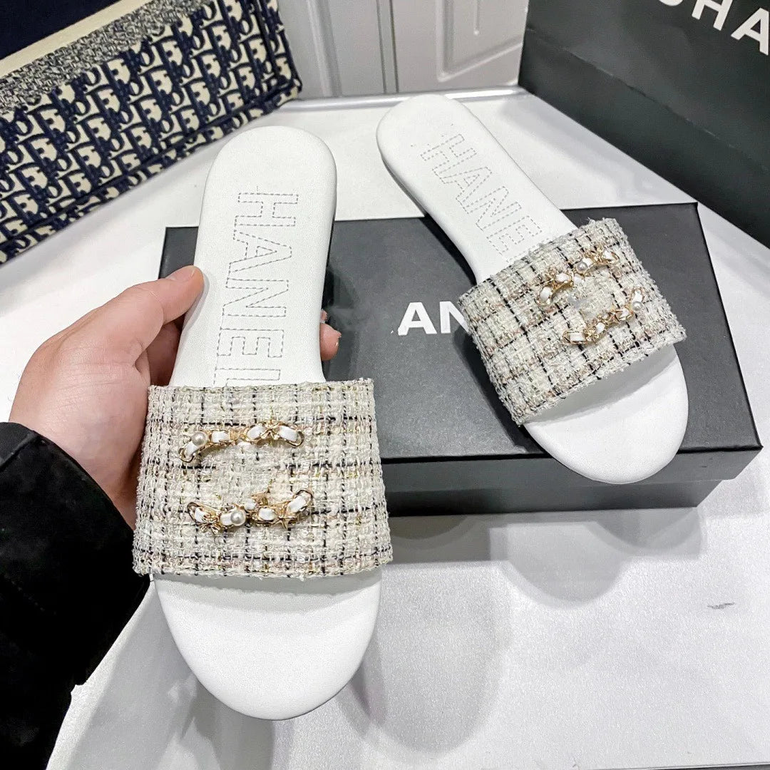 High quality 2025 spring new high-end leather flat slippers with versatile and casual design, high-end temperament, elegant and