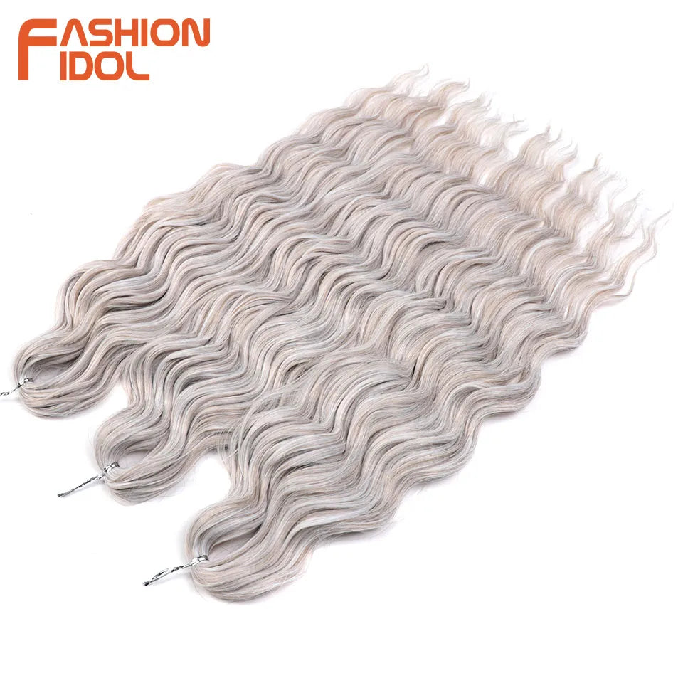 FASHION IDOL 24 Inch Synthetic Hair Water Wave Braiding Hair Extensions Ombre Rainbow color Deep Wave Curl Twist Crochet Hair