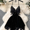 CHILLGIO Women Butterfly Velour Glitter Spaghetti Strap Sexy Fashion Backless Nightie Erotic Irregular A Line Pajamas Sundress
