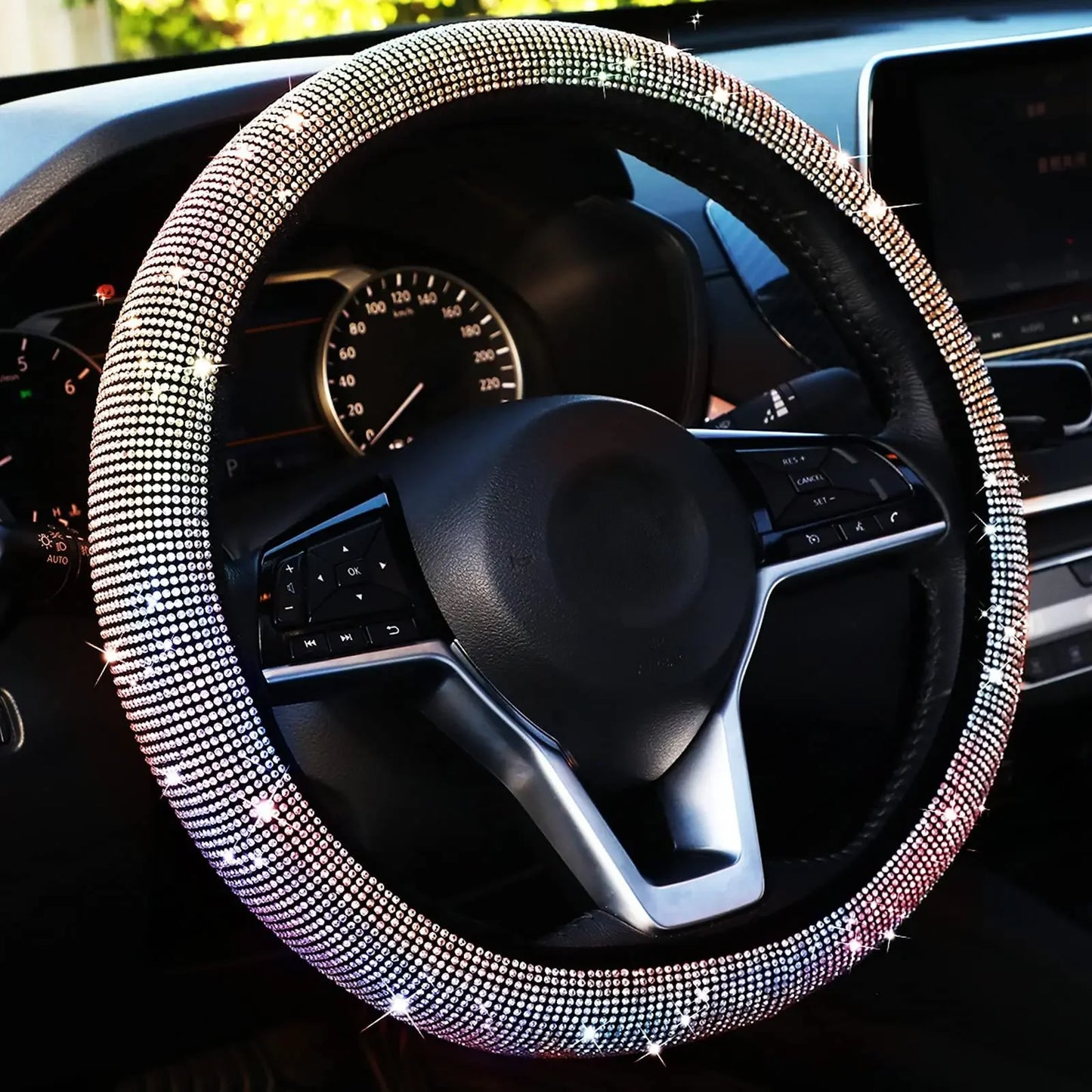 Bling Car Steering Wheel Cover W/ Crystal Diamond Sparkling Car Suv Rhinestones Steering Wheel Protector Vehicle Auto Decoration