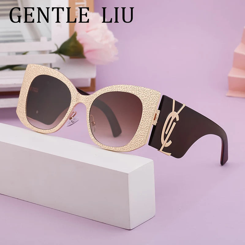 Oversized Cat Eye Sunglasses Women 2024 Luxury Brand Designer Punk Round Sun Glasses For Ladies Trendy Big Frame Eyewear UV400