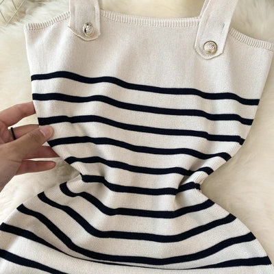 Striple 2024 Sexy Summer Knit Strap Dress Women Tank Elatic Waist Bodycon Sundress Female Beach  Backless Midi Dress