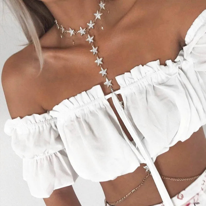 Crop tops women 2024 summer lantern sleeve sexy strapless beach tops plus size red black white ruched crop top