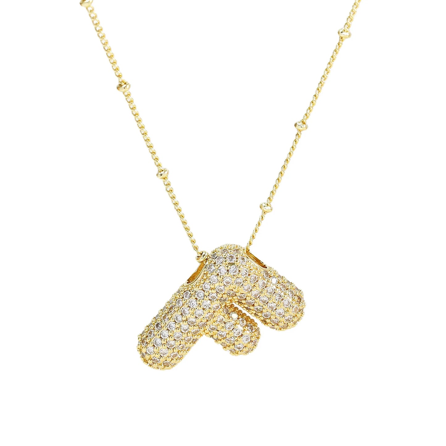 Cubic Zirconia Gold Plated  Bubble Alphabet Letter Necklace Monogram Necklace Balloon Initial Necklace Gifts for Women Girls