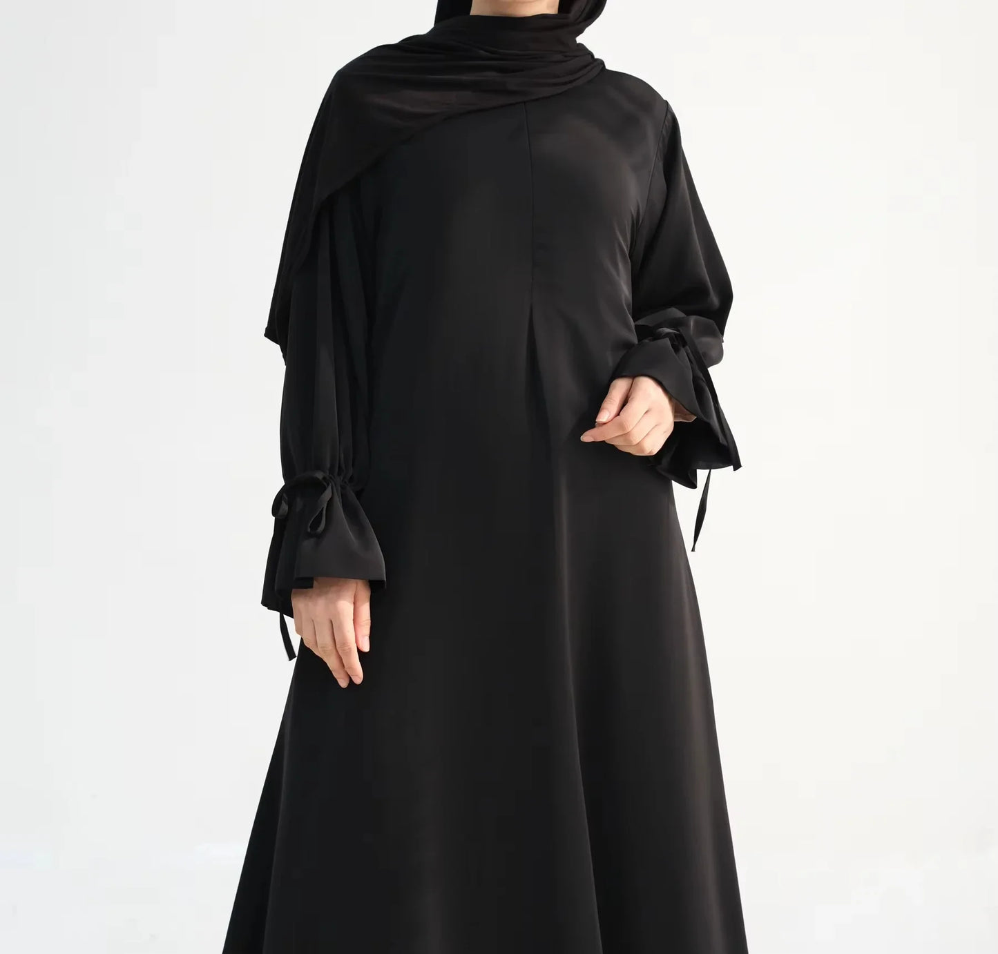 2025 Premium Nida Ruffle Sleeves Women Muslim Dress with Front Zipper Ramadan Abaya Islam Clothing Maxi Dress Female Modest Robe