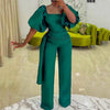 Elegant Jumpsuits for Women Luxury Square Neck Lantern Sleeve Big Swing Straight Female Birthday Party Dinner Outfits Overalls