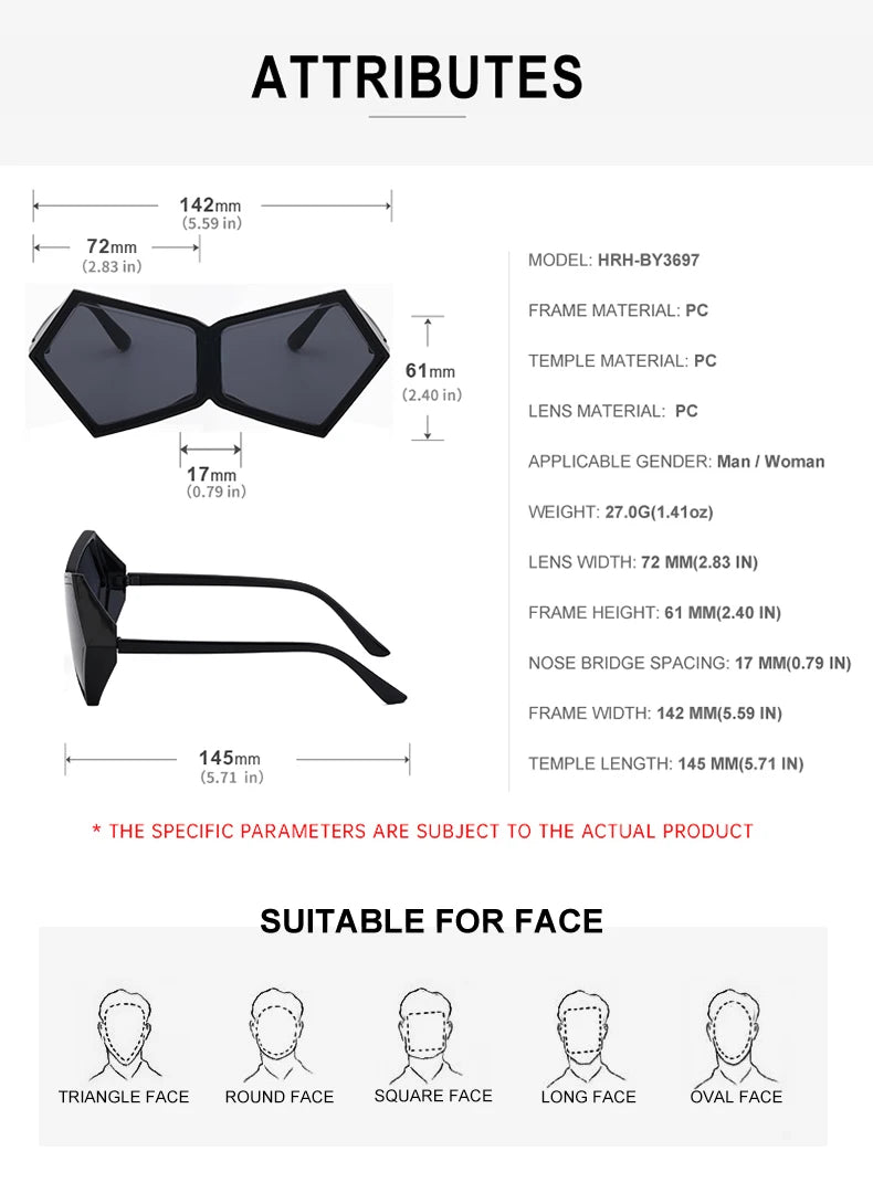 Oversized Square Punk One-piece Sunglasses Women 2024 Luxury Brand Big Frame Shield Sun Glasses For Ladies Wrap Eyewear Goggle