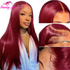 99J Burgundy Colored Wig 13x4 Transparent Lace Front Human Hair Wig Brazilian 180% Density Human Hair Highlight Wigs For Women