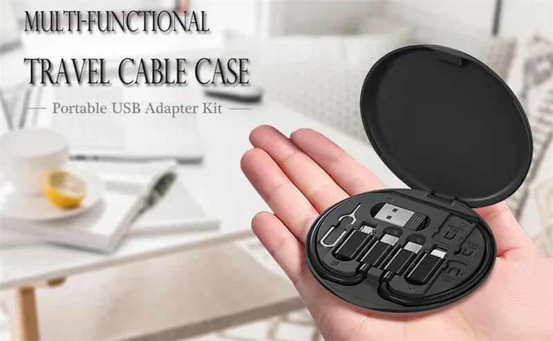 60W Multi Type-C To USB C To Micro USB To Lighting Fast Charging Phone Cable Kit for IPhone 14 13 15 Pro Data Cable Storage Box