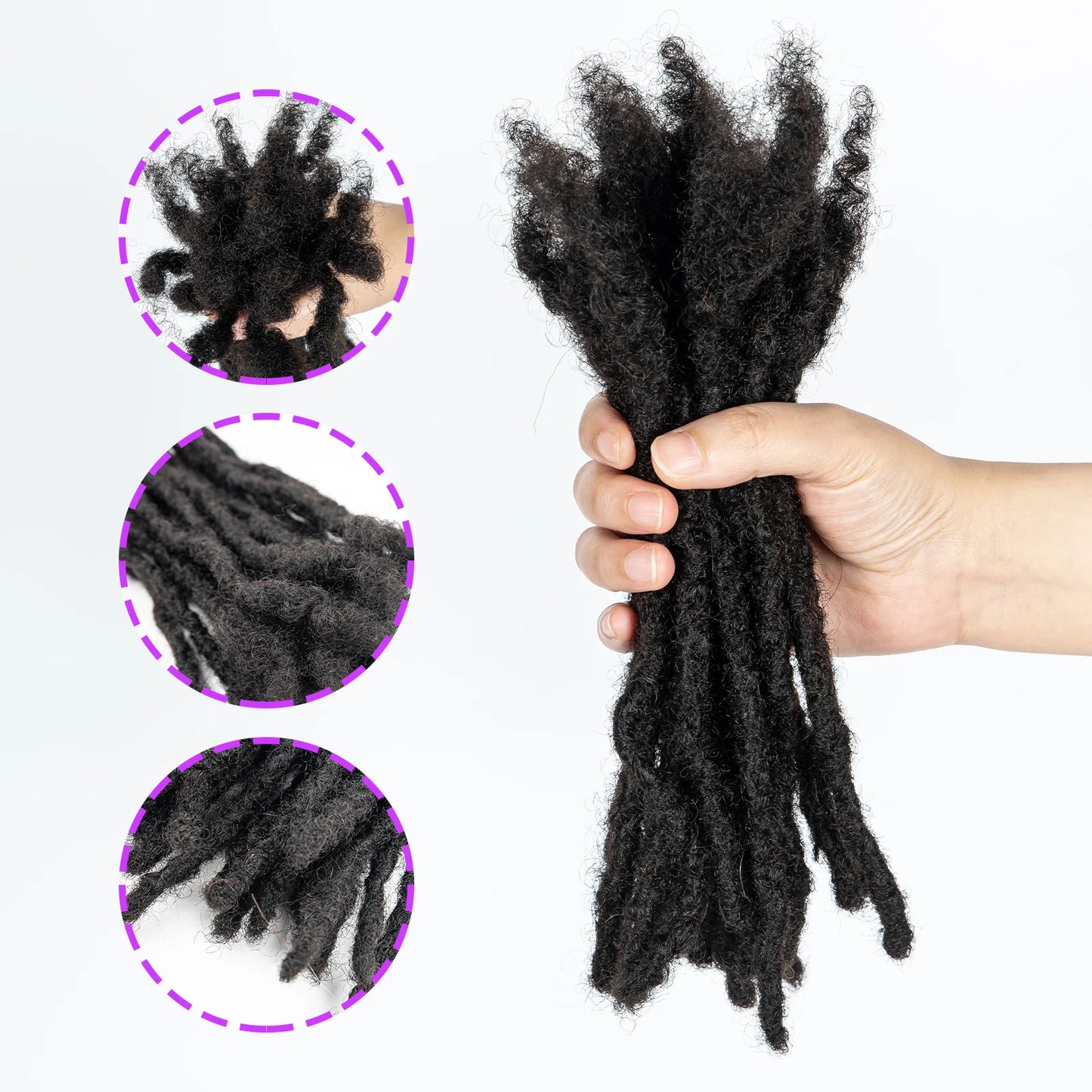 Loc Extension Human Hair 0.6cm Width 8inch 50 Strands Handmade Dreadlock Inter Extension Human Hair for Women/Men/Kids