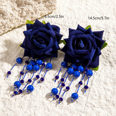Tocona Bohemia for Women Long Tassel Earrings Multicolor Rose Flower Pendant  Earrings Exquisite Party Jewelry Accessories