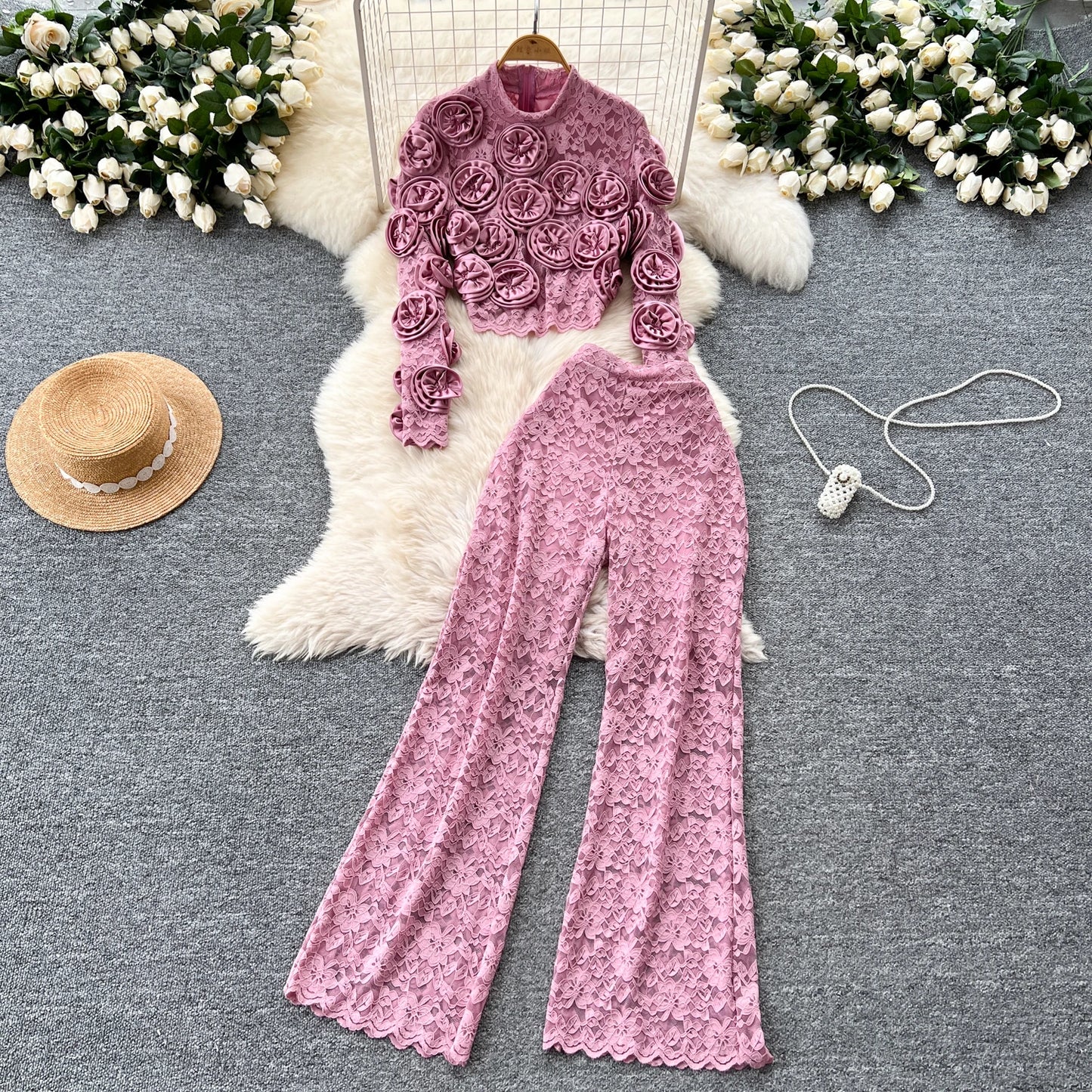 Women  Three-dimensional floral  loose T Shirt Bodycone Tops Female High Street Y2k Tops  Summer Two Piece Set