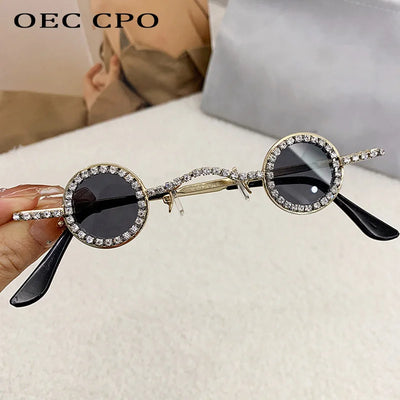 Fashion Diamond Round Sunglasses Women Luxury Rhinestone Shades UV400 Sun Glasses Female Punk Brand Designe Eyewear Men Eyeglass