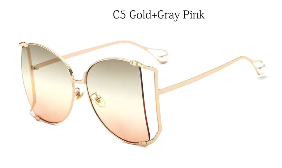 2024 Half Frame Brand Designer Glasses Women Square Pearl Famous Sunglasses Female Fashion Oversized Clear Pink Eyewear Ladies