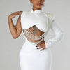 CM.YAYA Women Full Sleeve Elegant O-neck Mini Dress 2024 Summer Pearl String Sexy Street Night Club Party Vestidos Dresses
