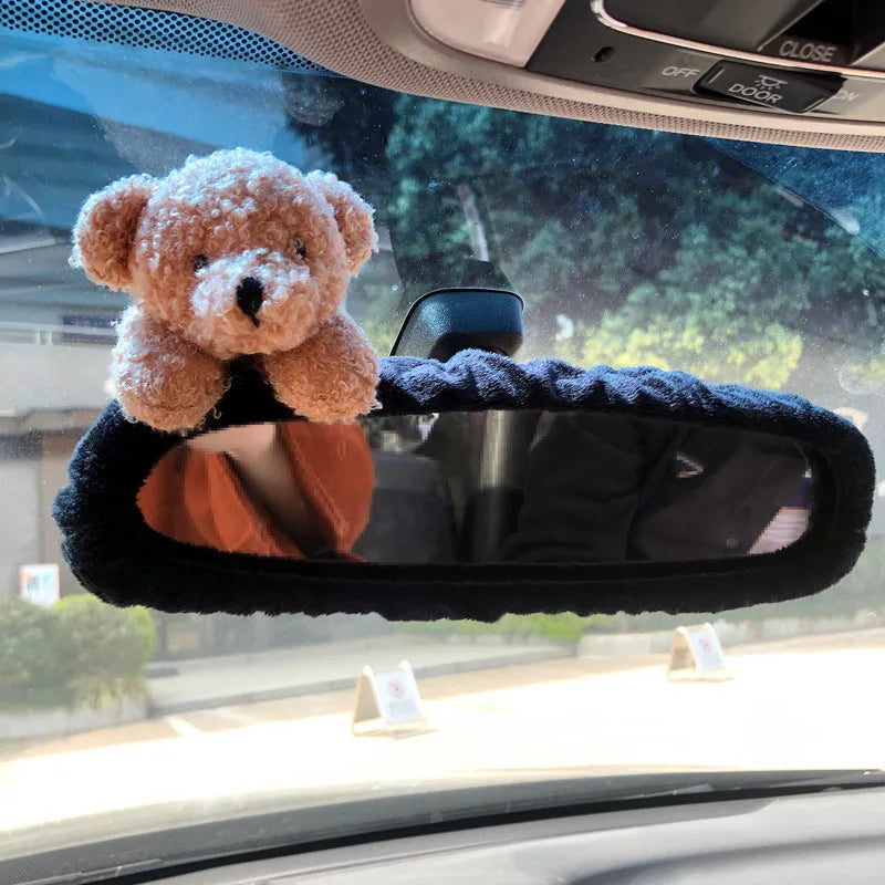 Adorable Rabbit Car Rearview Mirror Cover Cute Creative Korean Character Mirror Cartoon Reversing Decoration Female