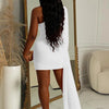 Temperament Women's Dresses Sexy Single Shoulder Feather Patchwork Long Straps Mini Dress Chic Solid Bodycon Party Dress Outfits